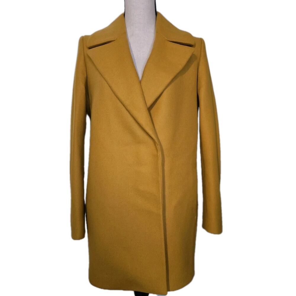 Massimo Dutti Wool Blend Overcoat Mustard Yellow Size 6 Beautiful Finishing